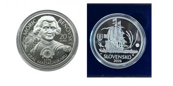 Словакия 20 Евро 2026 Мориц Беновский король Мадагаскара Пруф