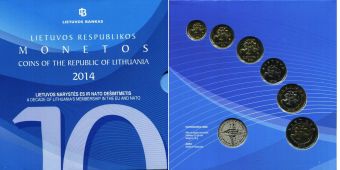 Литва 2014 Официальный годовой набор 10 лет Вступления в НАТО (6 монет+жетон) 