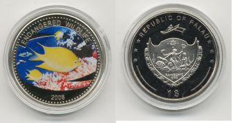 Доллар Палау 2008 рыба цветная эмаль 