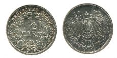 1/2 Марки Германия 1918 Серебро    (1)