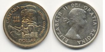 Доллар Канада 1958 год, Британская Колумбия, Серебро 