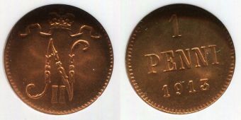 1 Пенни Русская Финляндия 1913 год NGC MS67RD     