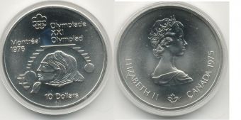 10 Долларов Канада 1975 Олимпиада Монреаль, Индианка АЦ