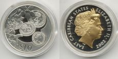 Восточно-Карибские Штаты 10 Долларов 2003 Золотой Юбилей Пруф  