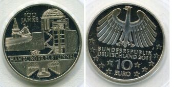 10 Евро Германия 2011 Тоннель под Эльбой в Гамбурге