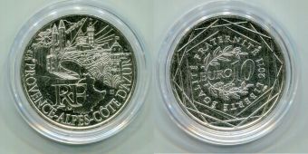 10 Евро Франция 2011 Прованс-Альпы-Лазурный Берег Серебро