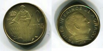 Монако 10 Сантимов 1974 год 