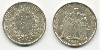 Франция 10 Франков 1966 Геркулес Серебро