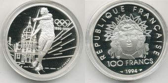 Франция 100 Франков 1994 год, Олимпиада Серебро
