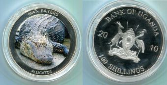 Уганда 100 Шиллингов 2010 Хищники Аллигатор