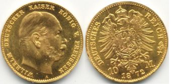 10 Марок Германия 1872 Золото Рестрайк