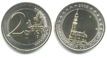 2 Евро Германия 2008 J церковь святого Михаила, Гамбург 