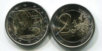 2 Евро Италия 2020 Мария Монтессори