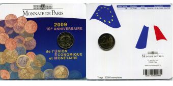 2 Евро Франция 2009 10 лет Евро BU