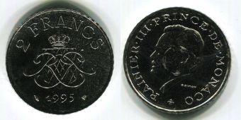 Монако 2 Франка 1995 год 