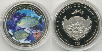 Доллар Палау 2011 морской мир цветная эмаль 