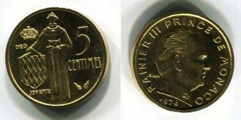Монако 5 Сантимов 1976 год 