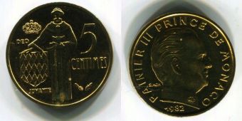 Монако 5 Сантимов 1982 год 
