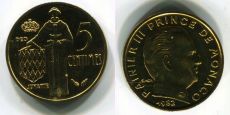 Монако 5 Сантимов 1982 год                 