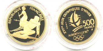 Франция 500 Франков 1990 Альбервиль Слалом