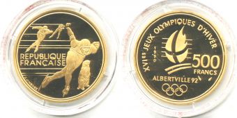 Франция 500 Франков 1990 Альбервиль Конькобежный спорт