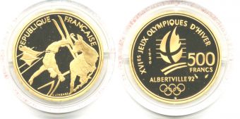 Франция 500 Франков 1990 Альбервиль Фристайл